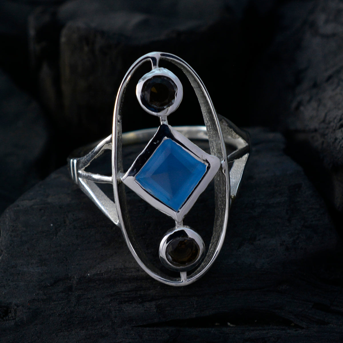 Multi Stone Trilogy Moroccan 925 Silver multicolor Gems Slim Sophisticated Ring Jewellery