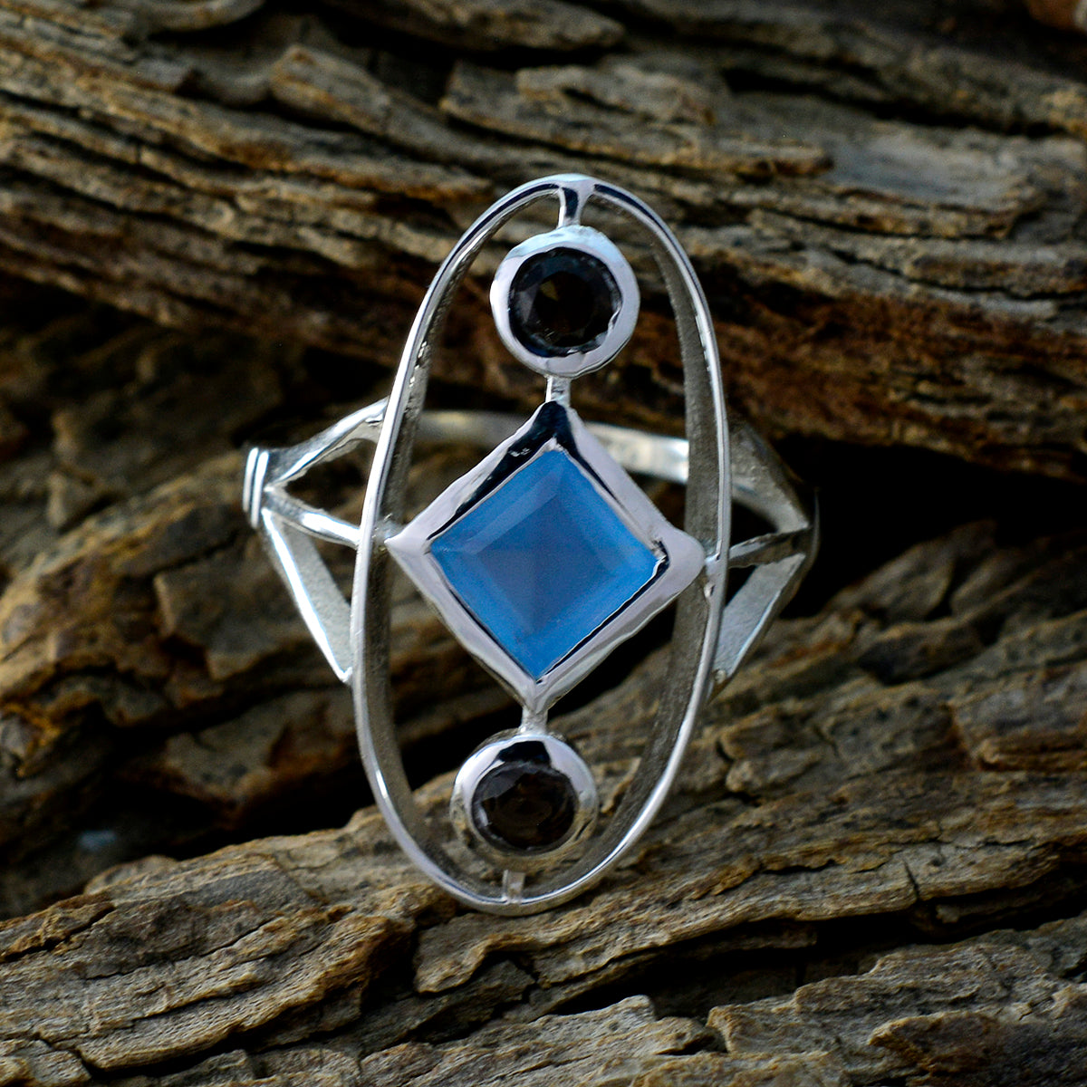 Multi Stone Trilogy Moroccan 925 Silver multicolor Gems Slim Sophisticated Ring Jewellery