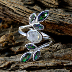 Multi Stone Hepta Russian Silver multicolor Gemstone Classic Cocktail Ring Jewelry