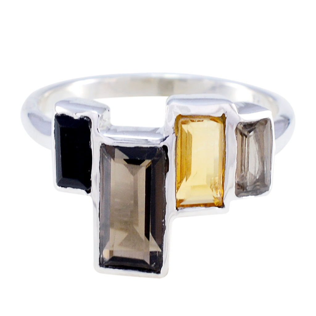 Multi Stone quarter Japanese 92.5 Silver multicolor Gemstone Whisper thin Cocktail Ring Jewelry