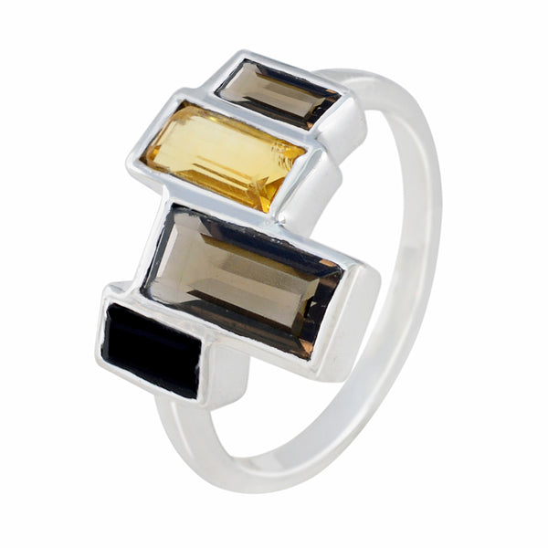 Multi Stone quarter Japanese 92.5 Silver multicolor Gemstone Whisper thin Cocktail Ring Jewelry
