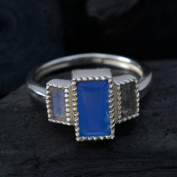 Multi Stone Trilogy Moroccan Silver multicolor Gemstones Featherlight Abstract Ring Jewellery