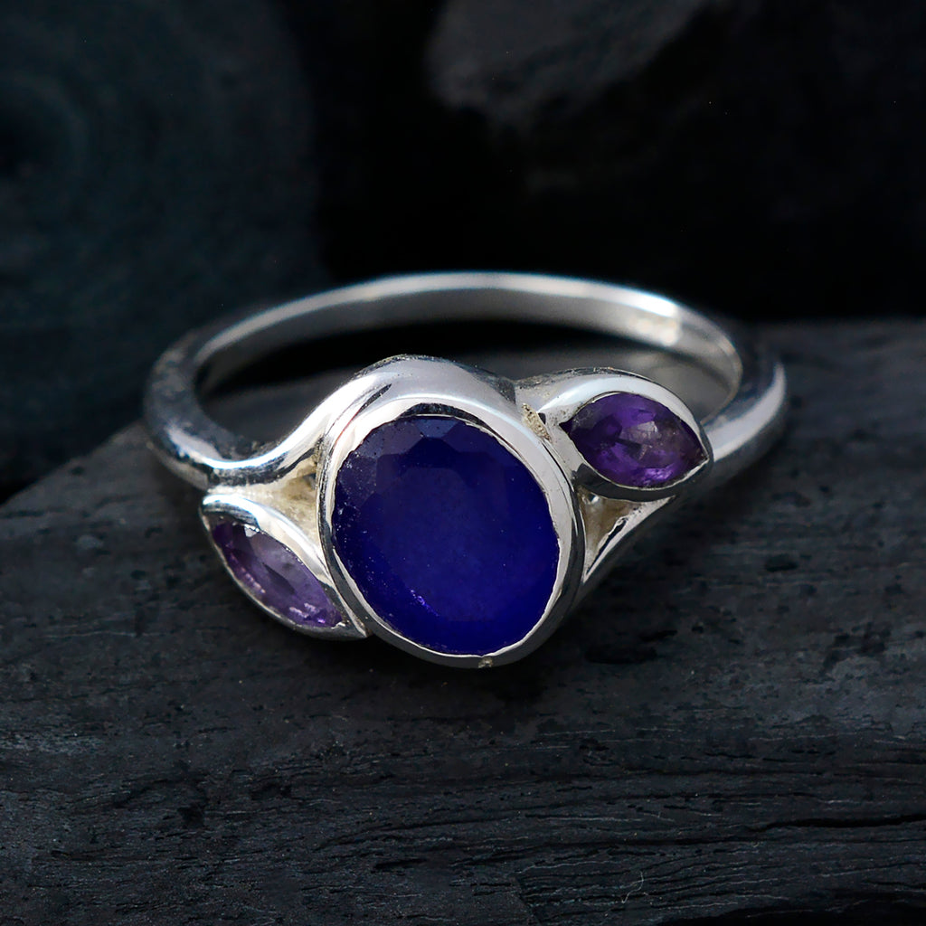 Multi Stone Trilogy Moroccan 925 Silver multicolor Gems Slim Graceful Ring Jewelry
