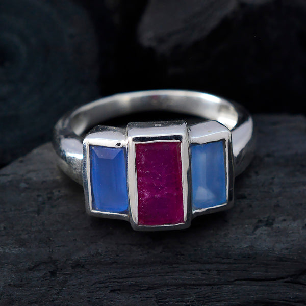 Multi Stone Trilogy African 925 Silver multicolor Gemstones Minimal Abstract Ring Jewellery