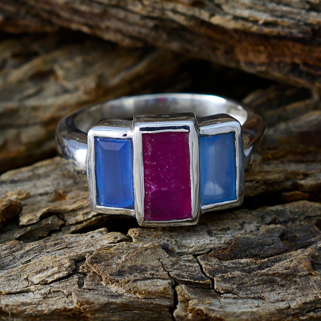 Multi Stone Trilogy African 925 Silver multicolor Gemstones Minimal Abstract Ring Jewellery