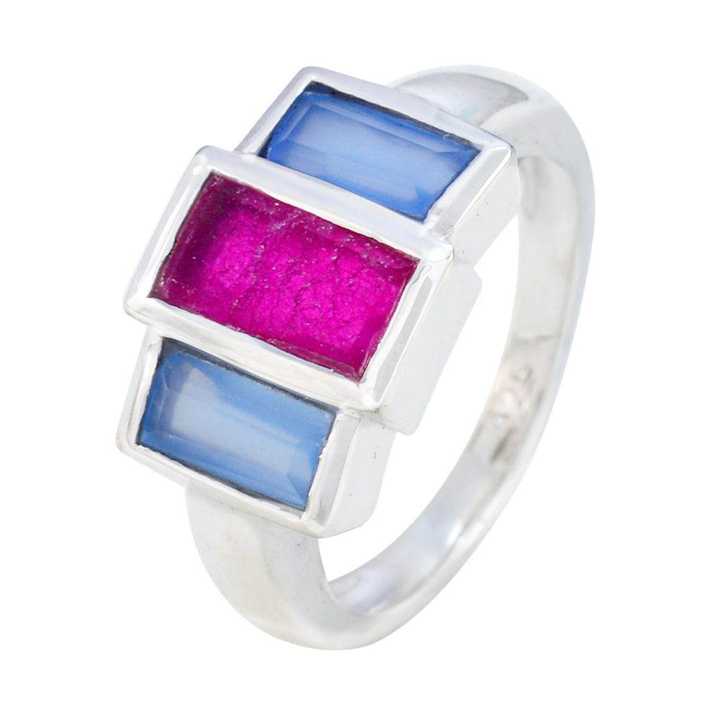 Multi Stone Trilogy African 925 Silver multicolor Gemstones Minimal Abstract Ring Jewellery