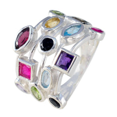 Multi Stone multiple Egyptian Silver multicolor Gemstones Eye catching Cocktail Ring Jewellery