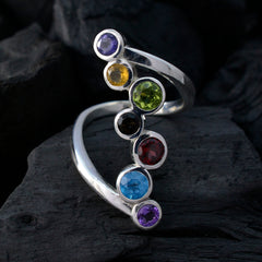Multi Stone Hepta Egyptian 925 Silver multicolor Gems Eye catching Modern Ring Jewelry
