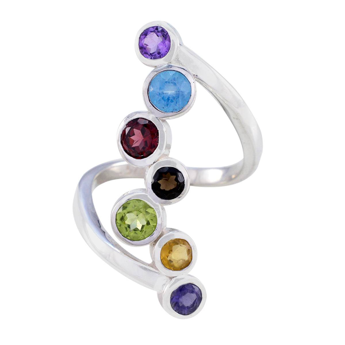Multi Stone Hepta Egyptian 925 Silver multicolor Gems Eye catching Modern Ring Jewelry メイン画像