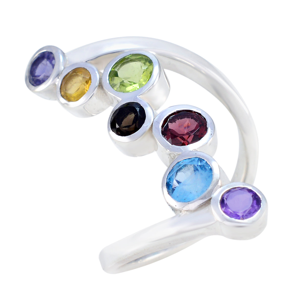 Multi Stone Hepta Egyptian 925 Silver multicolor Gems Eye catching Modern Ring Jewelry