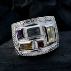 Multi Stone penta French Silver multicolor Gemstones Versatile Cocktail Ring Jewelry