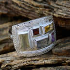 Multi Stone penta French Silver multicolor Gemstones Versatile Cocktail Ring Jewelry