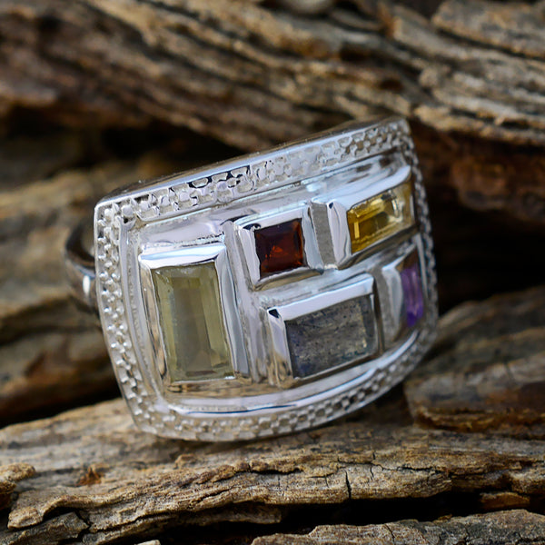 Multi Stone penta French Silver multicolor Gemstones Versatile Cocktail Ring Jewelry