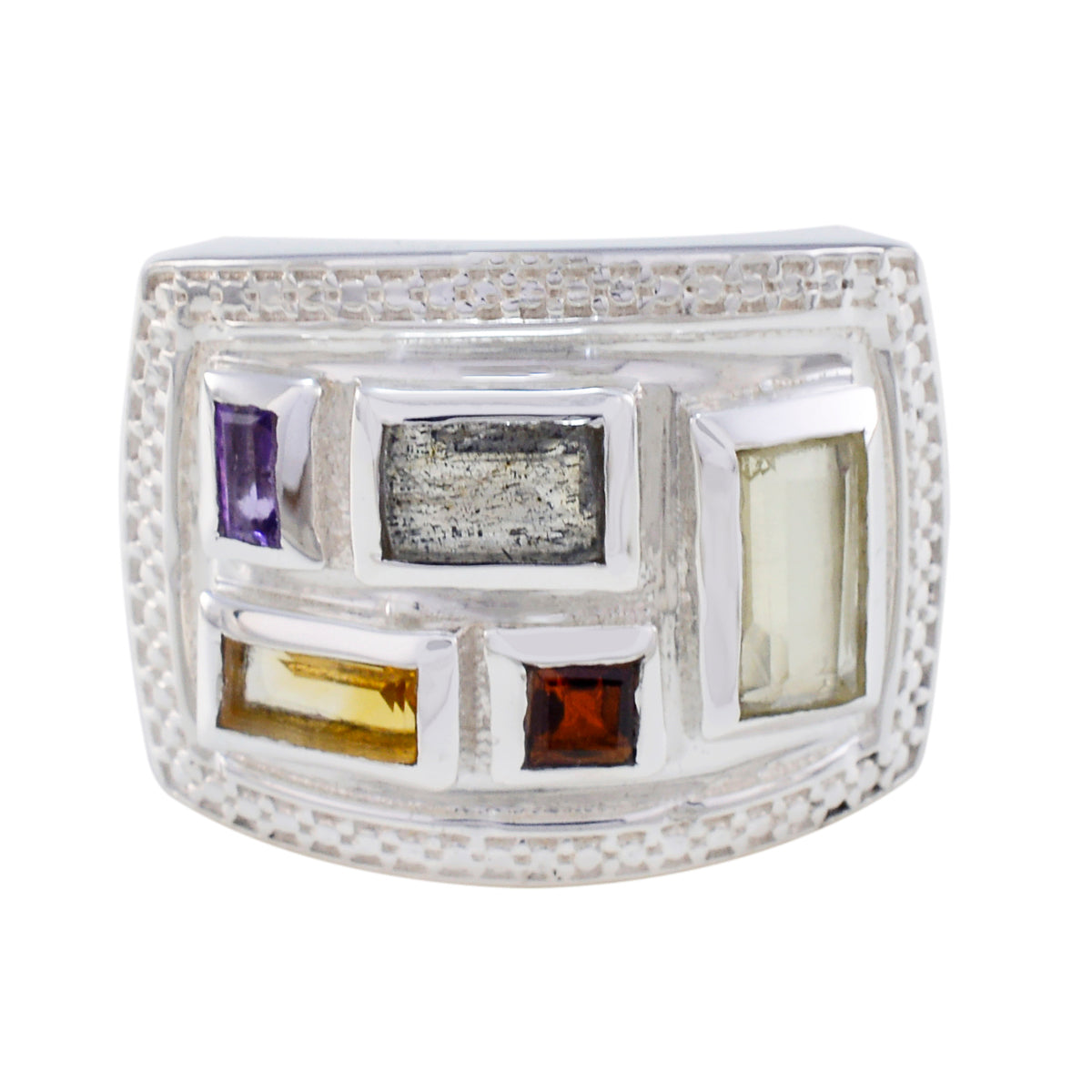 Multi Stone penta French Silver multicolor Gemstones Versatile Cocktail Ring Jewelry メイン画像