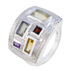 Multi Stone penta French Silver multicolor Gemstones Versatile Cocktail Ring Jewelry