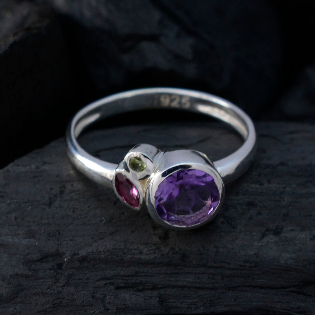 Multi Stone Trilogy Japanese Silver multicolor Gemstone Whisper thin Contemporary Ring Jewellery
