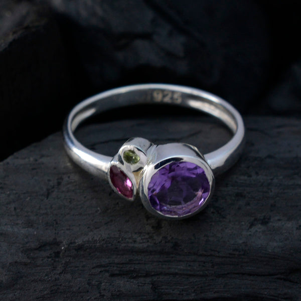 Multi Stone Trilogy Japanese Silver multicolor Gemstone Whisper thin Contemporary Ring Jewellery