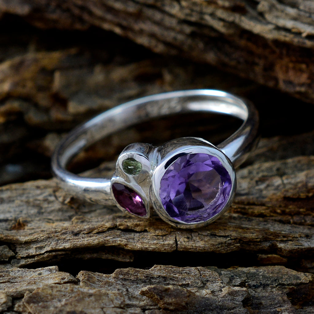 Multi Stone Trilogy Japanese Silver multicolor Gemstone Whisper thin Contemporary Ring Jewellery
