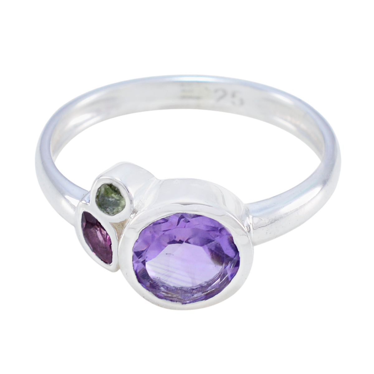Multi Stone Trilogy Japanese Silver multicolor Gemstone Whisper thin Contemporary Ring Jewellery Hoofdafbeelding