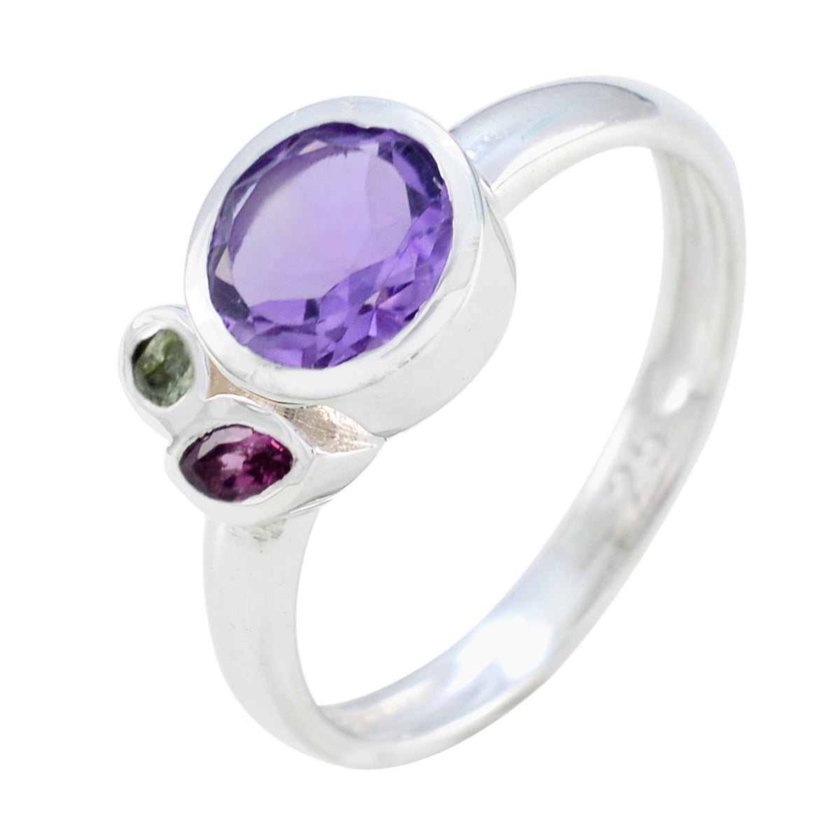 Multi Stone Trilogy Japans zilver veelkleurige edelsteen fluisterdunne moderne ring sieraden Secundaire afbeelding