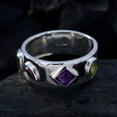 Multi Stone quarter Indian 92.5 Silver multicolor Gemstones Minimal Abstract Band Jewelry