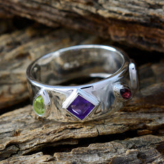 Multi Stone quarter Indian 92.5 Silver multicolor Gemstones Minimal Abstract Band Jewelry