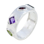 Multi Stone quarter Indian 92.5 Silver multicolor Gemstones Minimal Abstract Band Jewelry