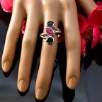 Multi Stone Trilogy Moroccan 925 Silver multicolor Gemstones Mid weight Signet Ring Jewellery