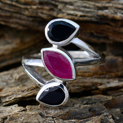 Multi Stone Trilogy Moroccan 925 Silver multicolor Gemstones Mid weight Signet Ring Jewellery