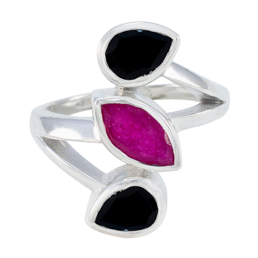 Multi Stone Trilogy Moroccan 925 Silver multicolor Gemstones Mid weight Signet Ring Jewellery