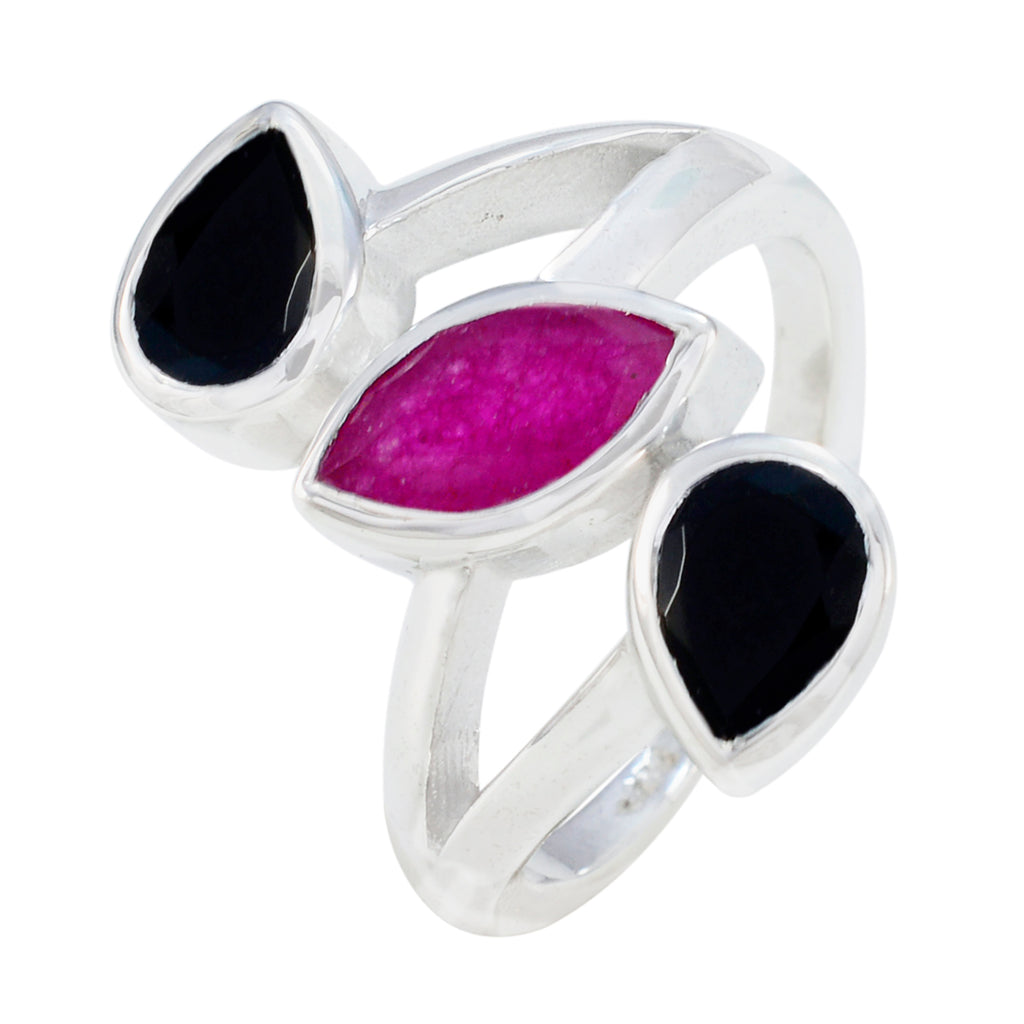 Multi Stone Trilogy Moroccan 925 Silver multicolor Gemstones Mid weight Signet Ring Jewellery