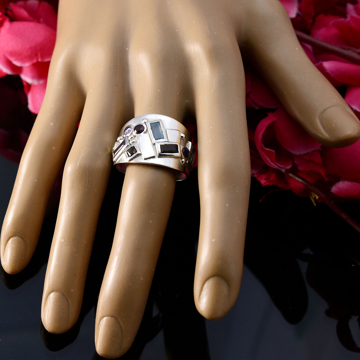 Multi Stone multiple German Silver multicolor Gemstones Eye catching Trendy Ring Jewelry
