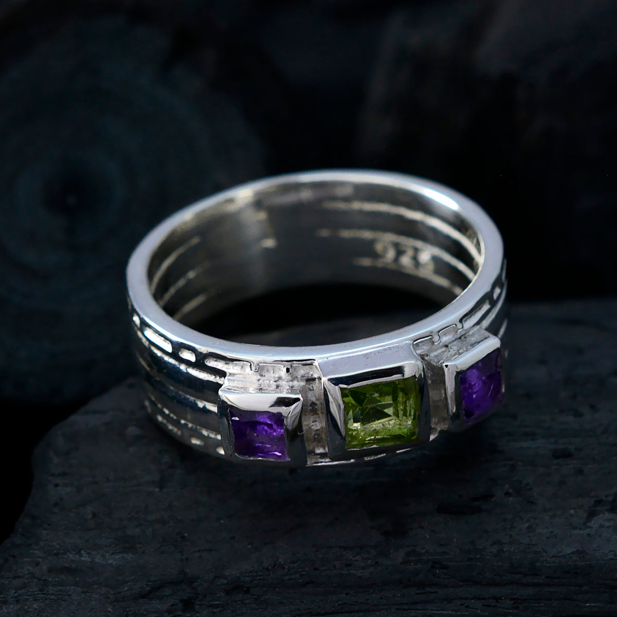 Multi Stone Trilogy African 925 Sterling Silver multicolor Gemstones Eye catching Boho Band Jewellery