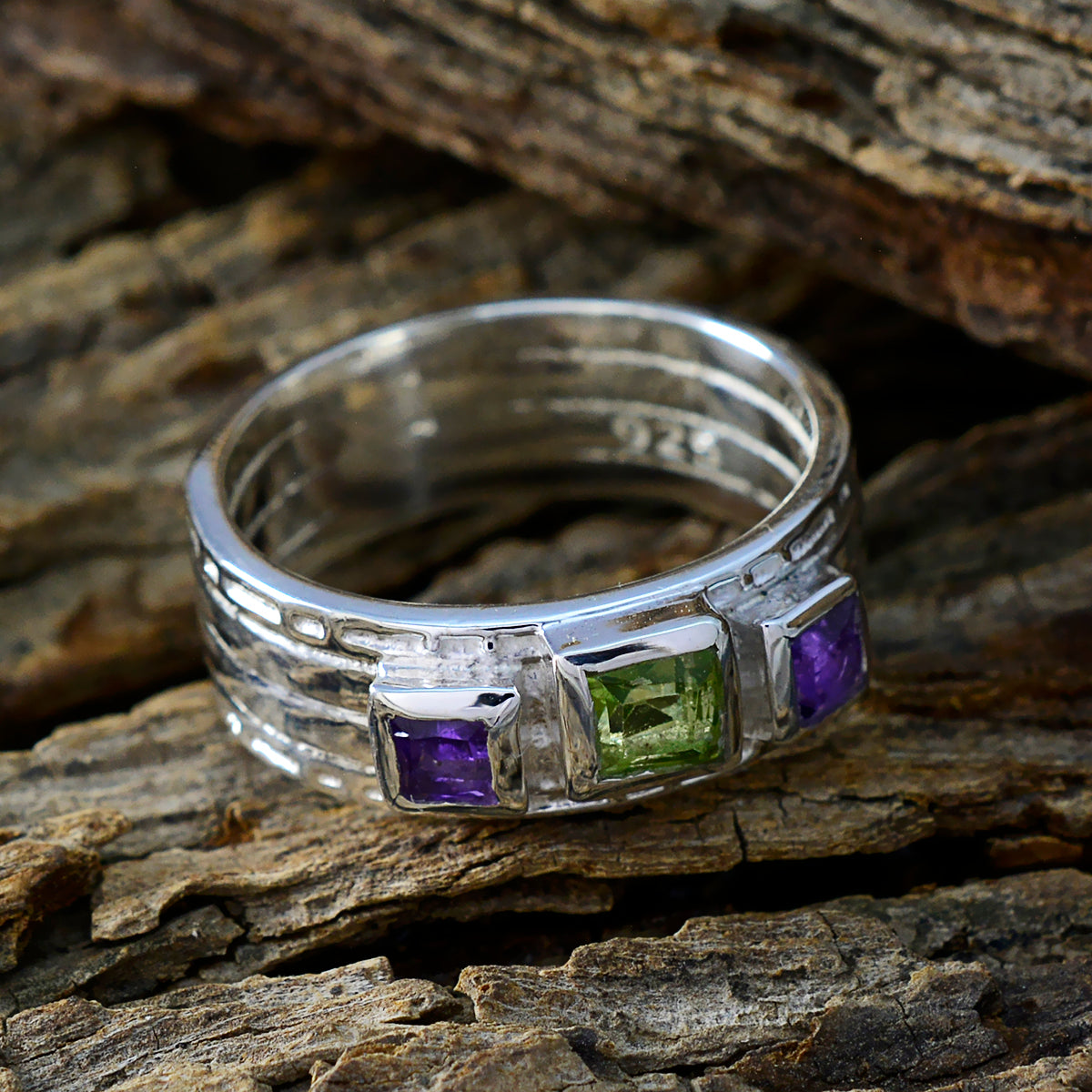 Multi Stone Trilogy African 925 Sterling Silver multicolor Gemstones Eye catching Boho Band Jewellery