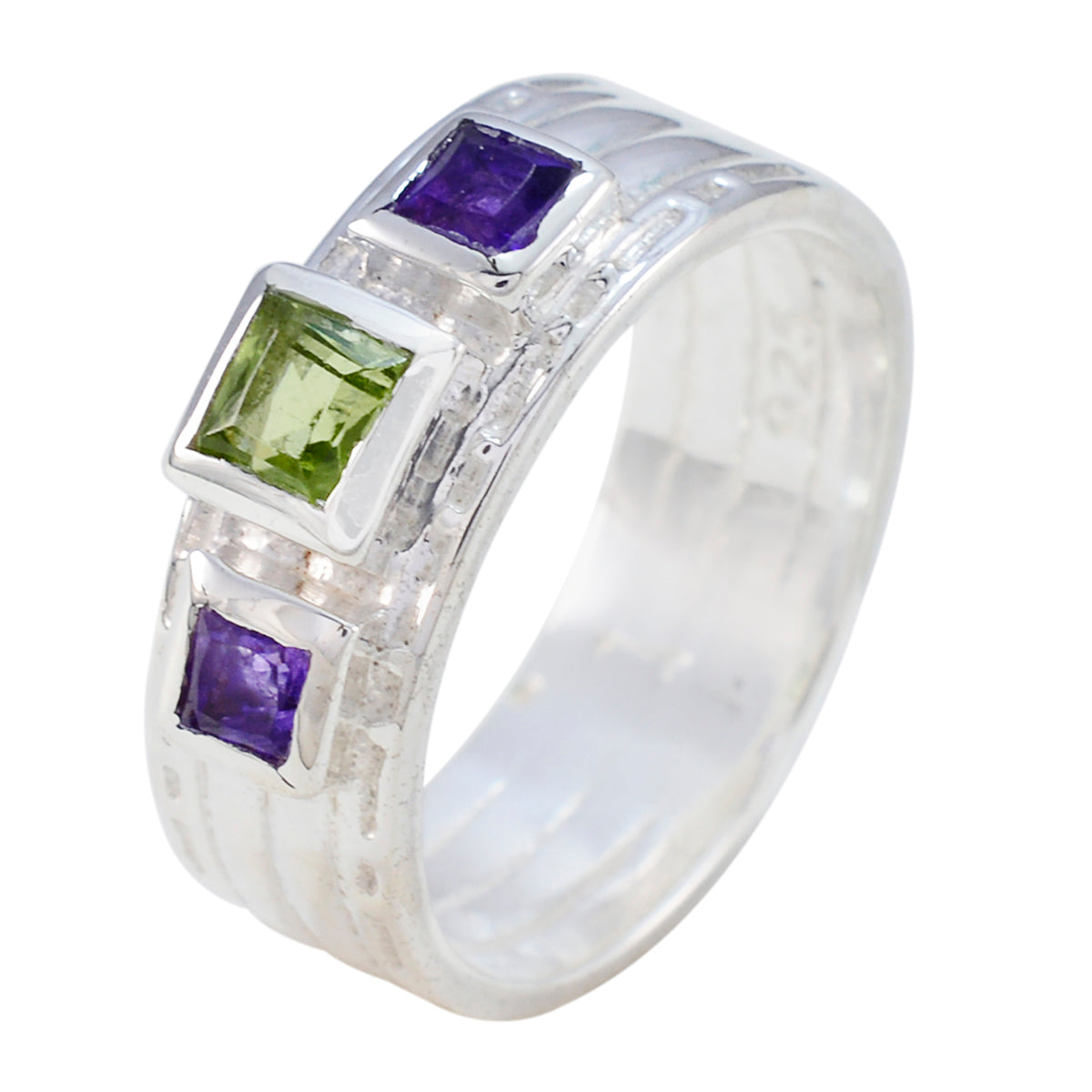 Multi Stone Trilogy African 925 Sterling Silver multicolor Gemstones Eye catching Boho Band Jewellery