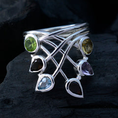 Multi Stone Hexa Moroccan Sterling Silver multicolor Gemstone Eye catching Modern Ring Jewellery