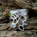 Multi Stone Hexa Moroccan Sterling Silver multicolor Gemstone Eye catching Modern Ring Jewellery