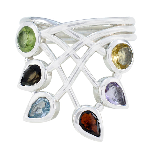 Multi Stone Hexa Moroccan Sterling Silver multicolor Gemstone Eye catching Modern Ring Jewellery