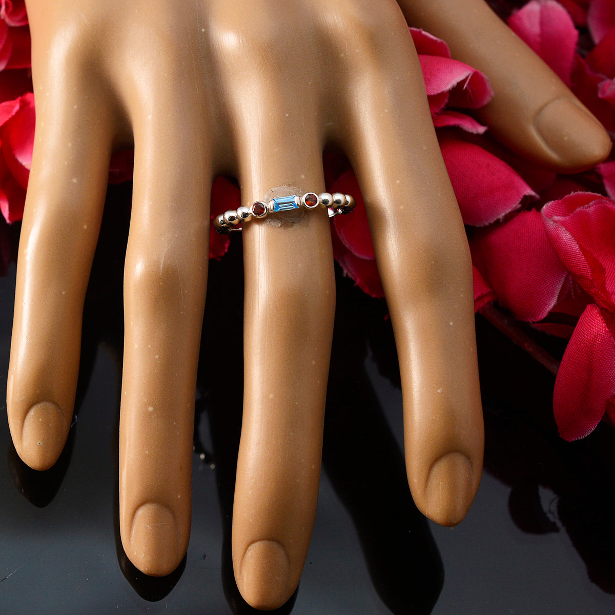 Multi Stone Trilogy Turkish Sterling Silver multicolor Gems Delicate Abstract Ring Jewelry