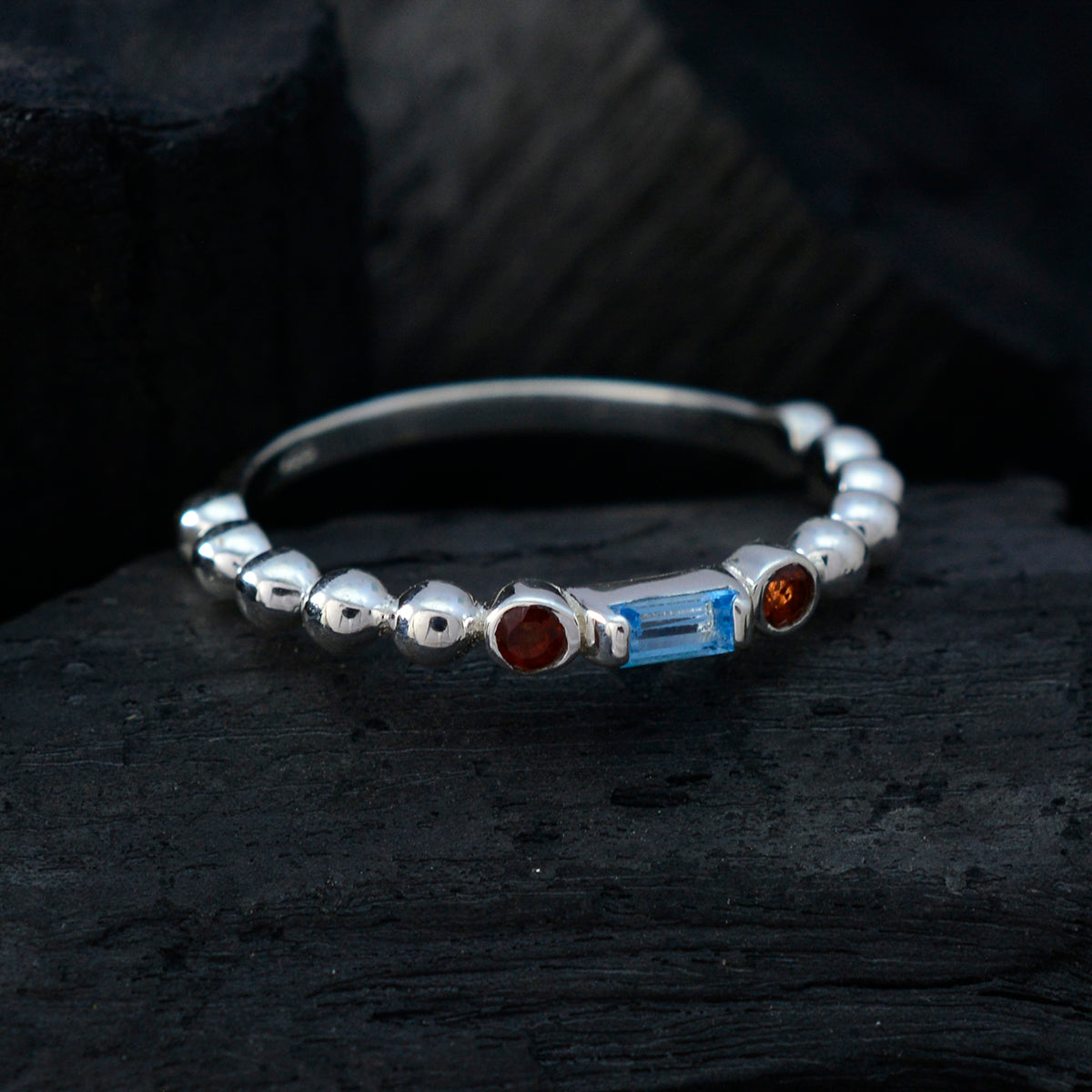 Multi Stone Trilogy Turkish Sterling Silver multicolor Gems Delicate Abstract Ring Jewelry