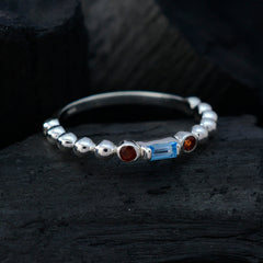 Multi Stone Trilogy Turkish Sterling Silver multicolor Gems Delicate Abstract Ring Jewelry