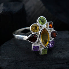 Multi Stone navratna Russian 925 Sterling Silver multicolor Gemstone Eye catching Cocktail Ring Jewellery