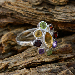 Multi Stone navratna Russian 925 Sterling Silver multicolor Gemstone Eye catching Cocktail Ring Jewellery