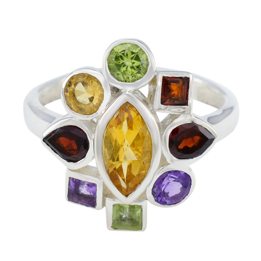Multi Stone navratna Russian 925 Sterling Silver multicolor Gemstone Eye catching Cocktail Ring Jewellery