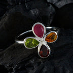 Multi Stone quarter Turkish 925 Sterling Silver multicolor Gems Dainty Floral Ring Jewellery