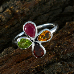 Multi Stone quarter Turkish 925 Sterling Silver multicolor Gems Dainty Floral Ring Jewellery