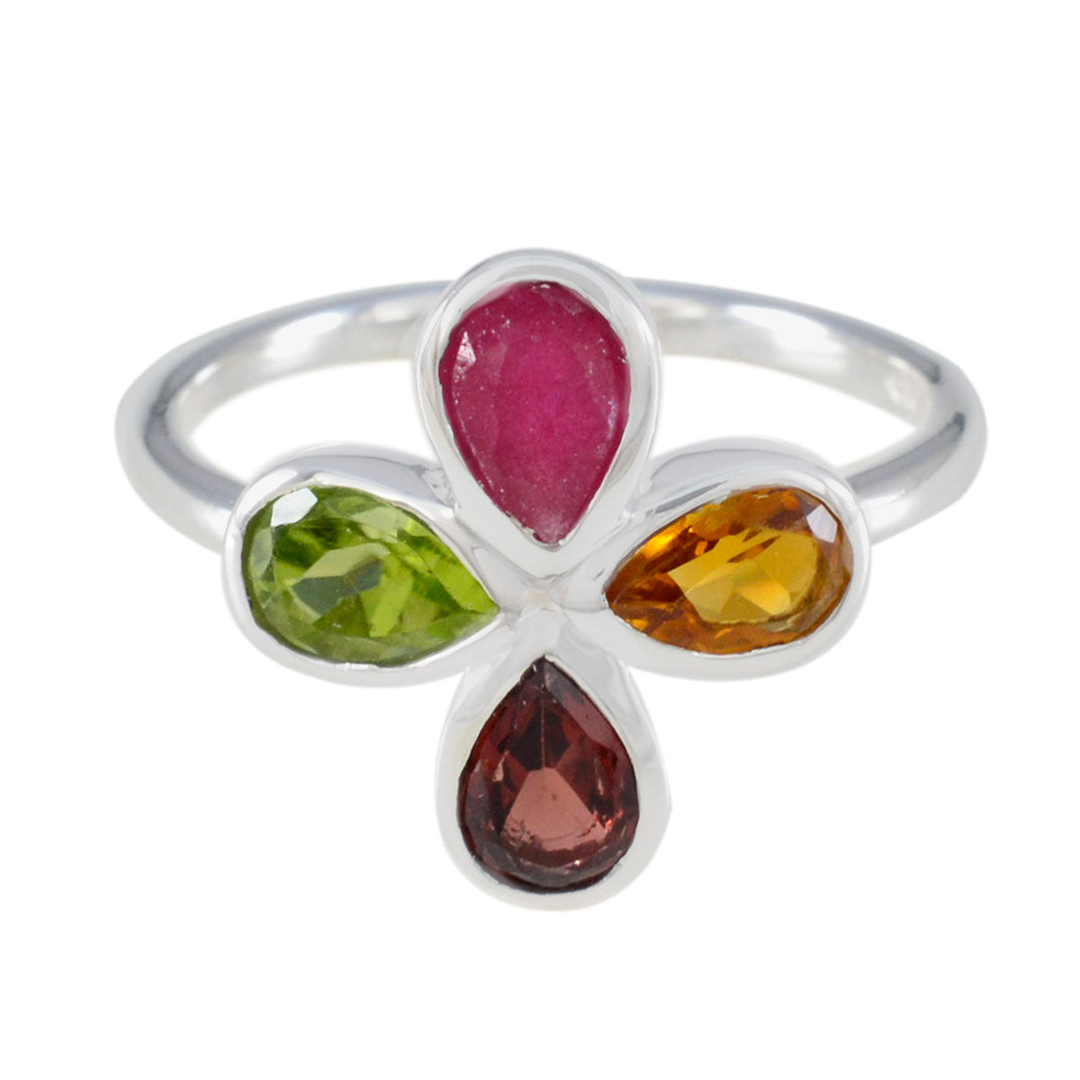 Multi Stone quarter Turkish 925 Sterling Silver multicolor Gems Dainty Floral Ring Jewellery Imagen principal del producto