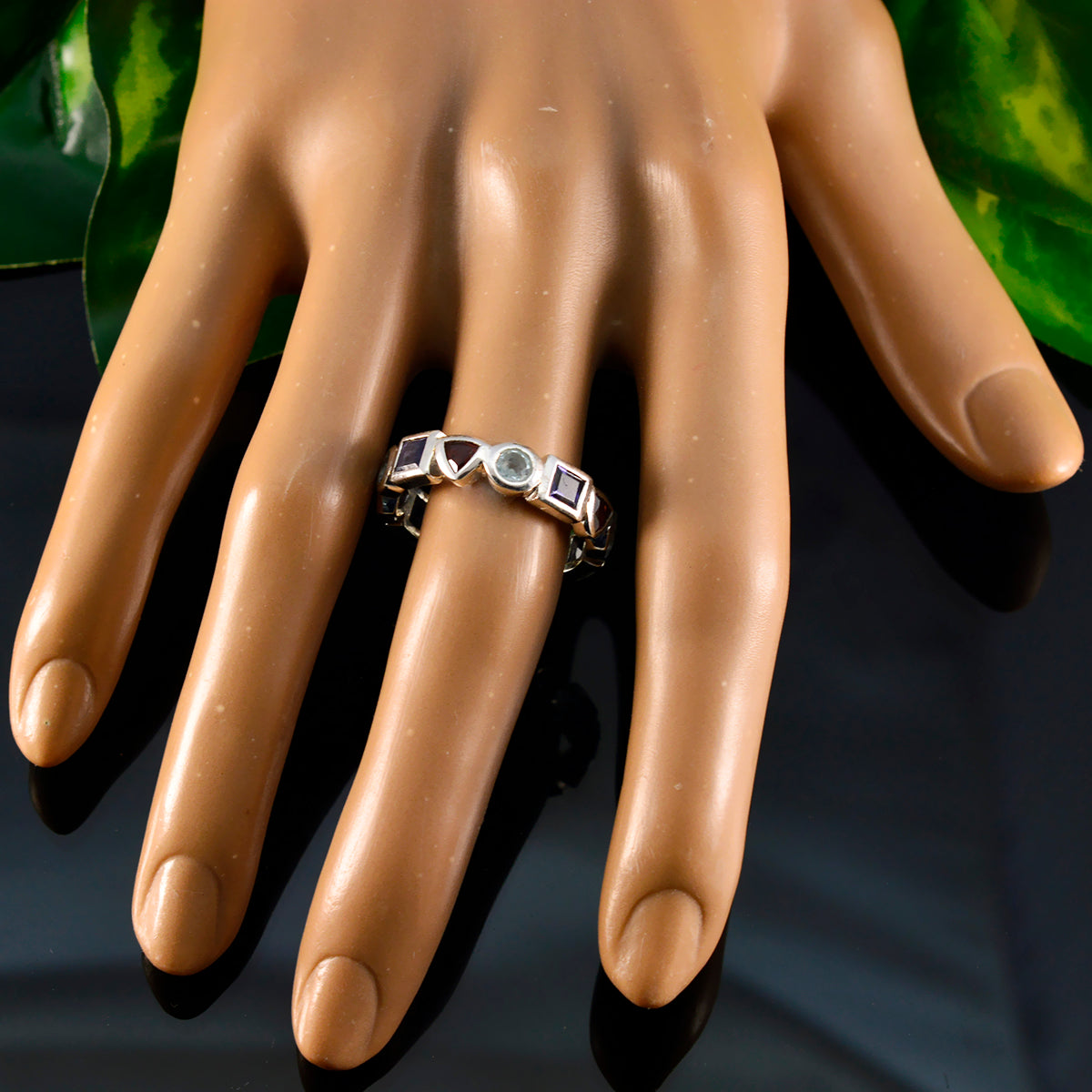 Multi Stone multiple Indian Sterling Silver multicolor Gemstone Minimal Eternity Band Jewelry