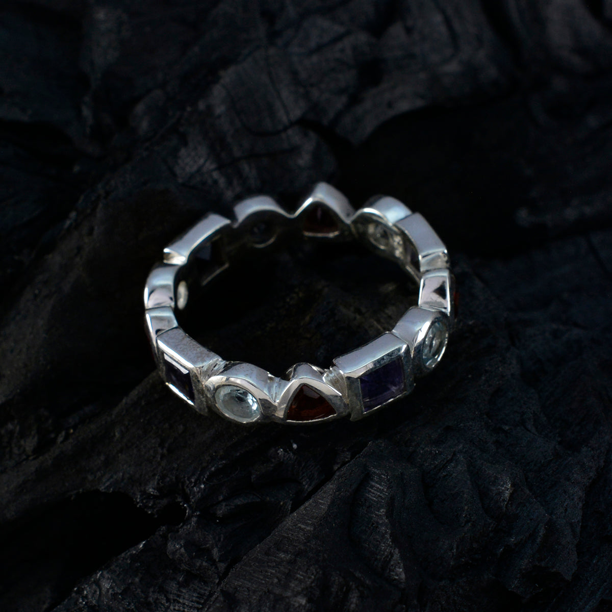 Multi Stone multiple Indian Sterling Silver multicolor Gemstone Minimal Eternity Band Jewelry