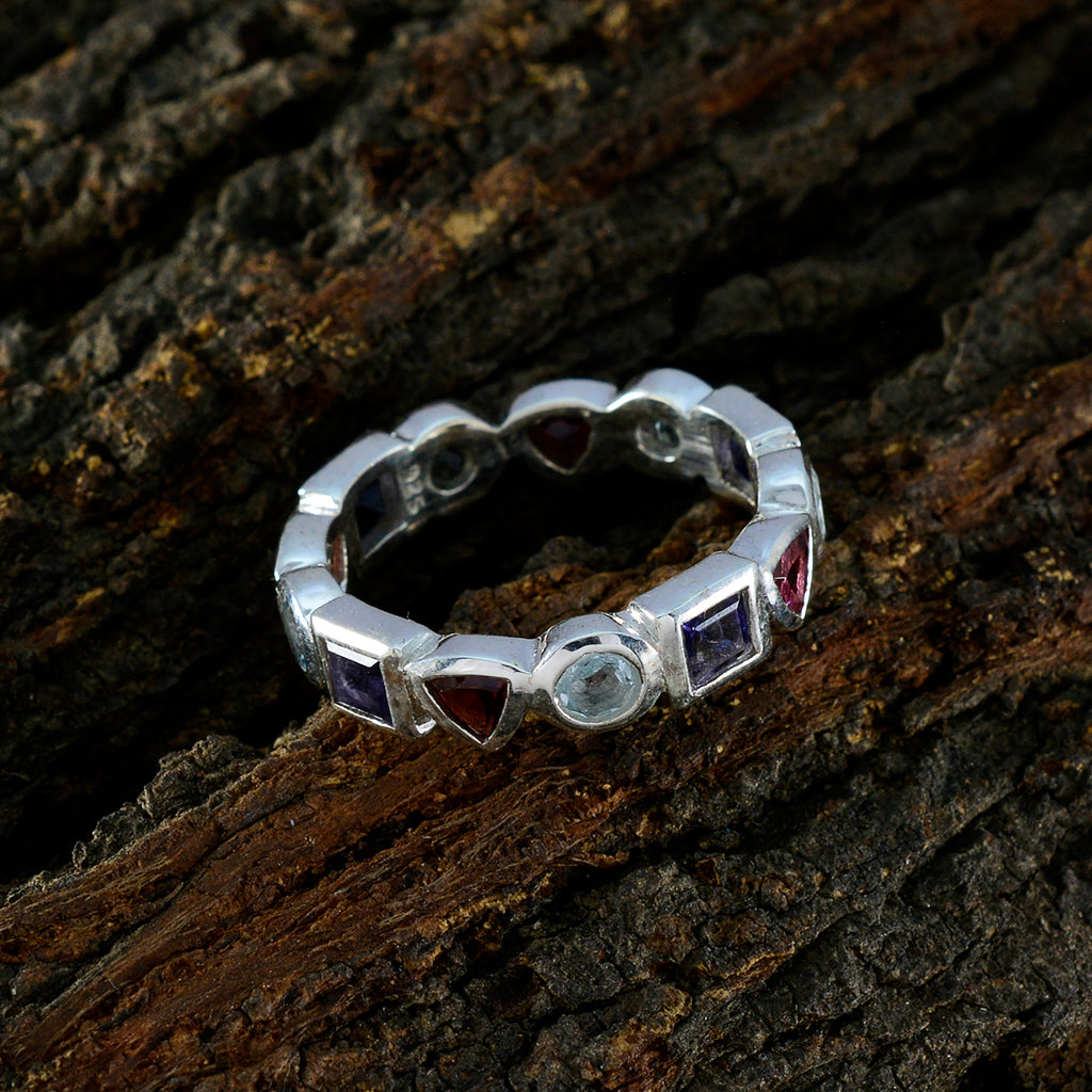 Multi Stone multiple Indian Sterling Silver multicolor Gemstone Minimal Eternity Band Jewelry